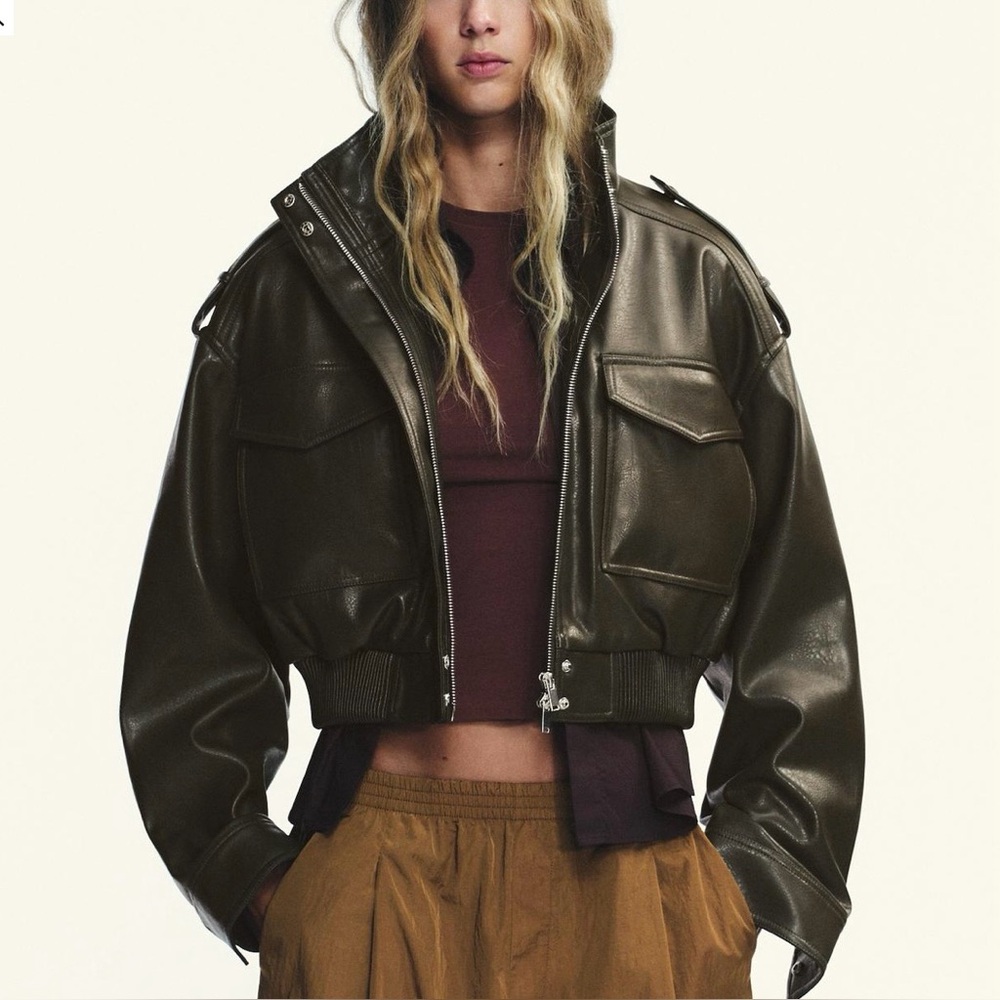 Cropped Faux Leather Jacket